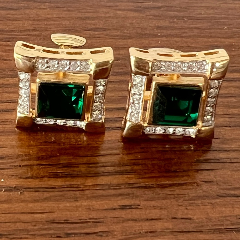 Piscitelli faux emerald and diamond square clip on earrings
